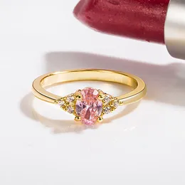 클러스터 반지 Diwenfu 14k 골드 페리 도트 보석 반지를위한 Fine Anillos de Pink Topaz 보석 14K 웨딩 밴드 Anel