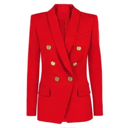 Blazers Blazers clásicos de alta calidad para mujer, chaqueta ajustada con doble botonadura, botones de Metal, abrigo Retro con cuello tipo chal, prendas de vestir
