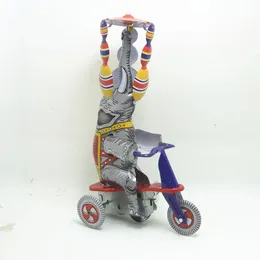 Funny Adult Collection Retro Wind up toy Metal Tin circus acrobatics elephant on tricycle Mechanical Clockwork toy figure gift 240104