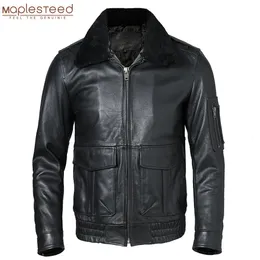 Men Leather Jacket Quilted 100% Natural Cowhide Fur Collar Flight Coat Clothing Winter Warm Asian Size S-7XL M609 240103