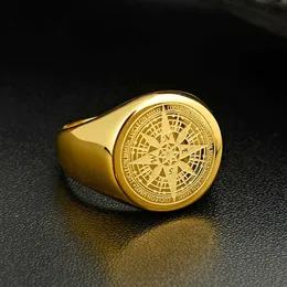 Valily Jewelry Mens Ring Simple Design Compass Ring Gold Stainless Steel 패션 블랙 밴드 반지를위한 남성 남성 네비게이터 링 290p