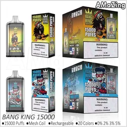 Einweg-Vape Bang King 15000 Puffs Puff 15K, vorgefüllt, 25 ml Pod-Kapazität, wiederaufladbare Netzspule, 0 % 2 % 3 % 5 %, 20 Geschmacksrichtungen
