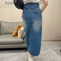 Röcke Designer Hohe Qualität Sommer Langer Rock Designer Damen Produkt Doppeltasche hinten Denim halb gewaschen klassische blaue geteilte Hose 4ZEC