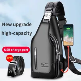 Herren Brusttasche Business Umhängetasche PU Leder Handtasche mit USB-Aufladung Hochwertige Retro Freizeit Reise Umhängetasche 240125