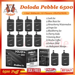 Doloda Pebble 6500 Puff Einweg-Vape-Stift, Netzspule, 13 ml, vorgefüllt, wiederaufladbarer 500-mAh-Akku, vorgeladen, 0 % 2 % 3 % 5 % Füllstand, Verdampfergerät, Zigarette, 10 Geschmacksrichtungen