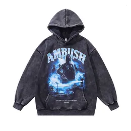 TKPA anime print washed old looped hoodie for men and women American casual couple top