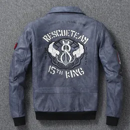 Men Leather Jacket Indian Embroidered Skull Bomber Clothes Military A2 Flight Jackets Top Layer Cow Leather Coat Autumn 240103