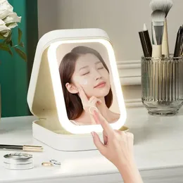 LED Mirror Cosmetic Case Case Makeup Storage سعة كبيرة كيس مستحضرات التجميل حقيبة تخزين محمولة للفتاة نساء منظم المكياج 240103