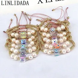 10 pz colorato smalto occhio braccialetto perla color oro braccialetti di perline per le donne moda cristallo accessori fortunati gioielli 240104