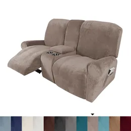 Pokrywa rozkładana sofa 2 -osobowa sofa z kubkiem Uchwyt aksamitne rozciąganie rozciągające rozciąganie rozciągające się z środkową konsolą 240104