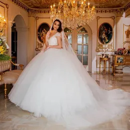 Luxo branco rendas apliques vestido de baile vestido de casamento 2024 princesa dubai árabe com decote em v rendas até voltar vestidos de noiva