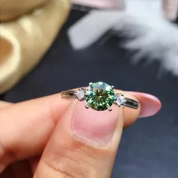 Anéis de cluster origem 925 prata esterlina verde esmeralda anel para mulheres casamento bandas anillos para mujer gemstone anel jóias