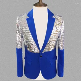 Men's Suits Mens One Button Patchwork Sequin Glitter Suit Jacket Brand Nightclub DJ Prom Blazer Male Wedding Groom Stage Costumes