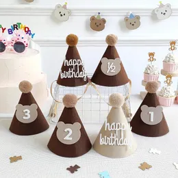 Party Decoration Bear Birthday Hat Cake Topper Brown Balloon DIY Baby Shower 1st 2nd 3rd Year Old Happy Supplies