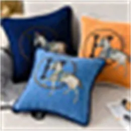 New Luxury Cushion/Decorative Pillow Luxury Living Room Sofa Decorative Case Embroidered Horse Cushion Cover Bedroom Bedside Square Throw Pillowcase 40*40cm