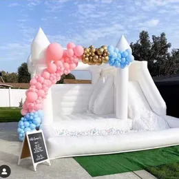 Atacado jumper de pvc inflável casamento branco salto combinado castelo com slide e bola pit pulando cama bouncy castelo rosa bouncer casa moonwalk para brinquedos divertidos