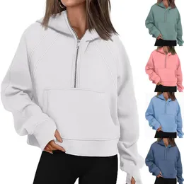 2024 Lululemom Womens Yoga Scuba Half zip Hoodie Jacket Stacker Sweater Fitness Activewear Top Zipper Sweatshirt Women’s Sport Coat