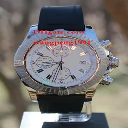 men Quality Watches 48mm White Stick Dial Rubber bracelet A13370 lVK QuartzlChronograph Working Mens Watch Wristwatches293i