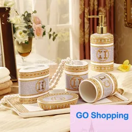 Cross-Border Ceramic European Style Five-Piece Bathroom Set Washing Sets Bathrooms Supplies Wash Tooth Glass Suit