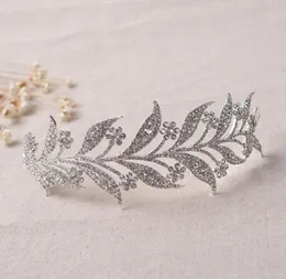 Bladblommor kristall brud hårstycken legering po s bröllop tiaras kronor blad brud pannband diy rosguld silver1134355