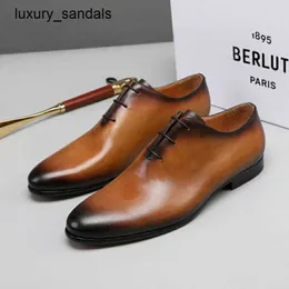 Berluti Mens Dress Shoes Leather Shoes Berlut New Mens Handmade Colored Business Fashionable and Handsome Scritto Pattern Derby Rj