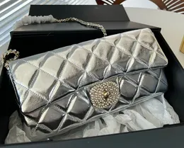 Designer Women Quilted Baguette CF Chain Bag France Luxury Brand C Pearls Logo Silver Nappa