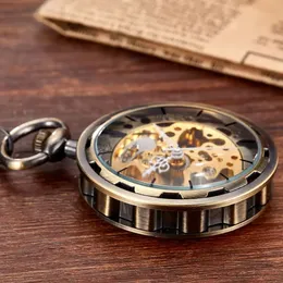 Retro Steampunk Skeleton Mechanical Fob Pocket Watch Clock Necklace Pendant HandWinding Men Women Chain Gift 240122