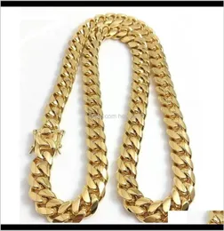 Halsband hängen släpp leverans 2021 10mm 12mm 14mm Miami Cuban Link Mens 14k Gold Plated Chains High Polished Punk Curb Stainl3424071