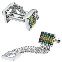 HAWSON Classical Crystal Cufflinks for Mens french cuff shirt Stainless Steel Chain Cuff Links Fashion Accessories Wedding 240104
