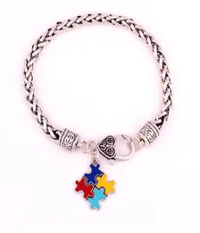 Fashion Autism Awareness Puzzle Jigsaw Classic Silver Plated Square Emalj Charm Hummer Claw Armband Trade Assurance Service6313335