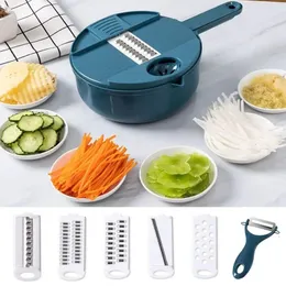 12 Funktioner Multifunktionella salladsredskap Vegetabiliska Chopper Morot Potatis Manual Shredder Cook Tools for Kitchen 240104