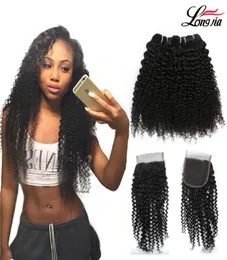 Indian Kinky Curly Weave Weave 3 wiązki z zamknięciem ludzkie włosy wiązki z zamknięciem 4pclot oferty Weft Indian Kinky Curly Hair B5370445