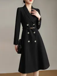 ENNISI automne hiver femmes élégant Trench manteau avec ceinture longue coupe-vent Double boutonnage femmes mince OL Long Trench Coat 2024 240104