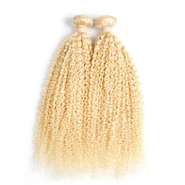 Tressen, brasilianisches verworrenes lockiges Haar, 2 Bündel, 100 % Remy-Echthaar, NonRemy, 200 g, 613 Bleach Blonde, brasilianische Haarwebartbündel