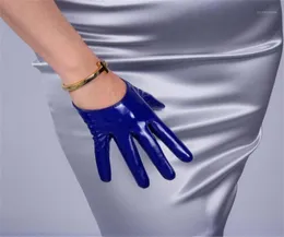 Women039s Patent Leather Gloves Ultra Short PU Simulation Leather Bright Mirror Bright Blue Deep Blue 13cm BL0116209605