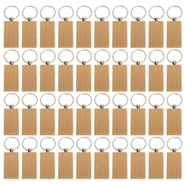 40PCS Puste prostokąt drewniany kluczowy łańcuch DIY Drewniane breloki tagi mogą grawerować prezenty 240104