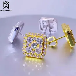 Diamanter 11mm Moissanite örhängen för kvinnor 1,5CT VVS Square S Sier Real Diamond Iced Out Ear Studs Men Highend Jewelry Pass Tester