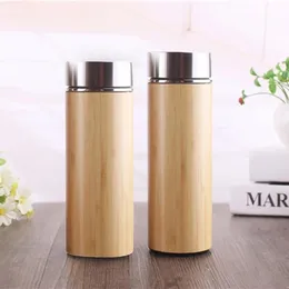 360ml 450ml Bamboo Thermos Cupステンレス鋼水ボトル真空フラスコ絶縁されたサーモスマグティーバルダックカップ新しいJJ 1.4