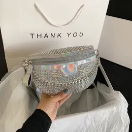 Женская поясная сумка с бриллиантами, поясная сумка, роскошные дизайнерские сумки на плечо для модной сумки с цепочкой на груди, через плечо 240103