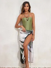 Green Slim Soe Up Cutout Bikini Set Stones Beaded Belt Swimsuit med asymmetrisk täckning Up 2Pack badkläder Beach Bathing Suit 240103