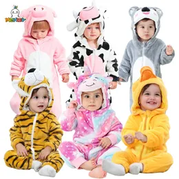 Michley Halloween Baby Rompers Winter Clothes Costume Flanell Hooded Bodysuits Pyjamas Animals Overall Jumpsuit for Kids Bebe 240103