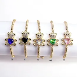 Brazalete de 10 piezas, cadena de cuentas doradas, pulseras de oso de cristal para mujer, pulseras de oso de corazón de circonio de cobre, regalos de joyería de animales lindos