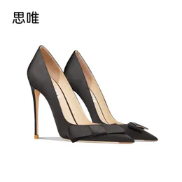 Women's Pumps Satin Black Tie bow Pointed Toe High Heels Party Sexy Fashion Women High Heels Wedding Shoes 240103