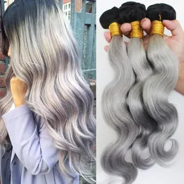 Sliver Sliver Gray Ombre Extensions Human Hair extensions 3pcs