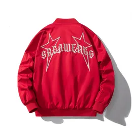 Korean Fashion Jacket Men Star embroidery on the back Autumn Winter Thick and Thin Green Lining Baseball Bomber Jacket 240103