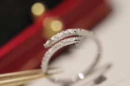 Anel de prata de designer fino, anel de unha com diamante de alta qualidade para mulher e homem galvanoplastia 18k clássico premium com caixa