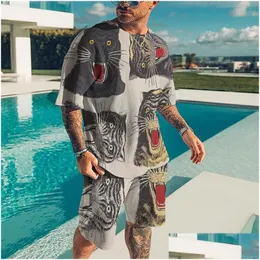 Tute da uomo Abbigliamento sportivo estivo da uomo Tuta dal design accattivante Modello di abbigliamento oversize 2 pezzi T-shirt a maniche corte Abiti Drop Dhqnu