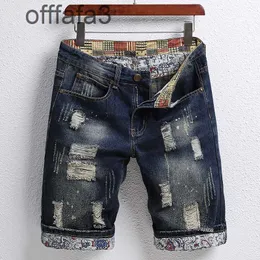 lila jeans herrar pant sommar ny stil personlig tiggarhål klistermärken fem poäng shorts mäns koreanska version trend skrapade från denimbyxor street