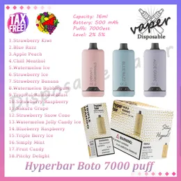 Factory wholesale Hyperbar Boto 7000 Puff Disposable Vape Pen 2% 5% Level 16ml Pre-filled Pod 500mAh Rechargeable Battery 7K E Cigarette 18 Flavors In Stock