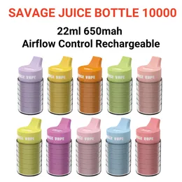 100% originale Savage Juice Bottle vape 10000 Vape usa e getta 22ml Controllo del flusso d'aria Mesh Coil ricaricabile 20mg 30mg 50mg cristallo vape razz bar